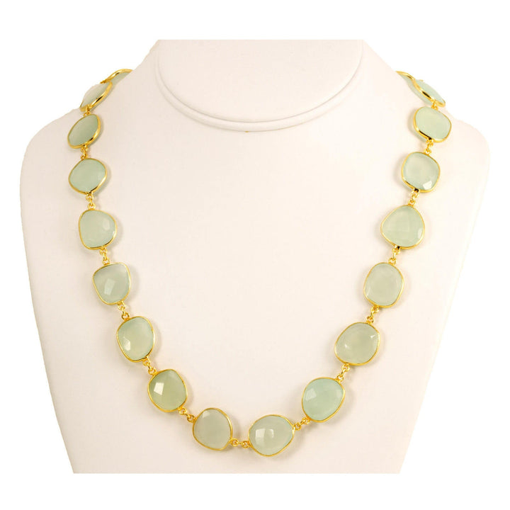 Green Chalcedony Necklace Bezel Set Stones Off Round Off Oval 24 Inch 14k Gold Filled and Plate Large Faceted Natural Stone Soft Chalcedony