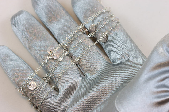Sterling Silver Chain Necklace Little Dangle Round Coins 36 Inch Length Dainty everyday wear long or double up