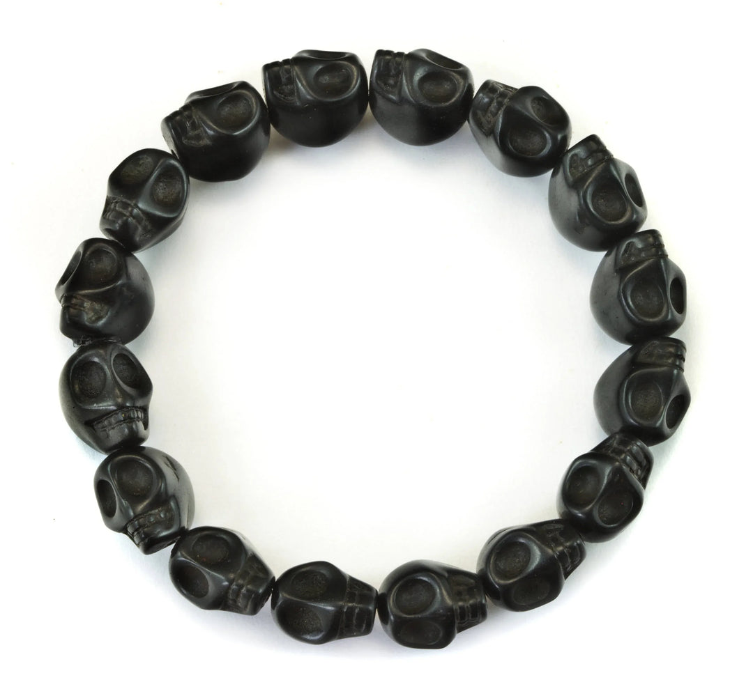 Skull Bracelet White Black Turquoise Blue Howlite Stone Skulls 7 8 Inch Man Men&