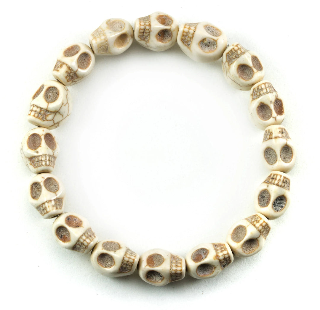 Skull Bracelet White Black Turquoise Blue Howlite Stone Skulls 7 8 Inch Man Men&