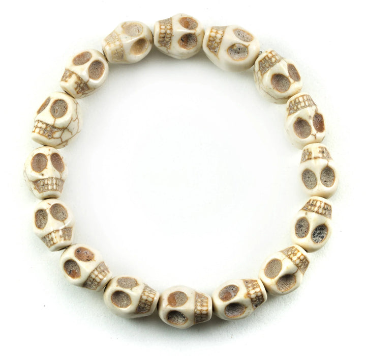 Skull Bracelet White Black Turquoise Blue Howlite Stone Skulls 7 8 Inch Man Men&