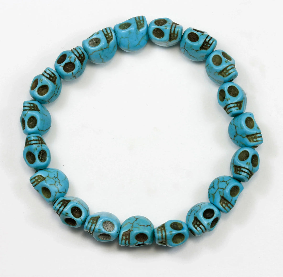 Skull Bracelet White Black Turquoise Blue Howlite Stone Skulls 7 8 Inch Man Men&