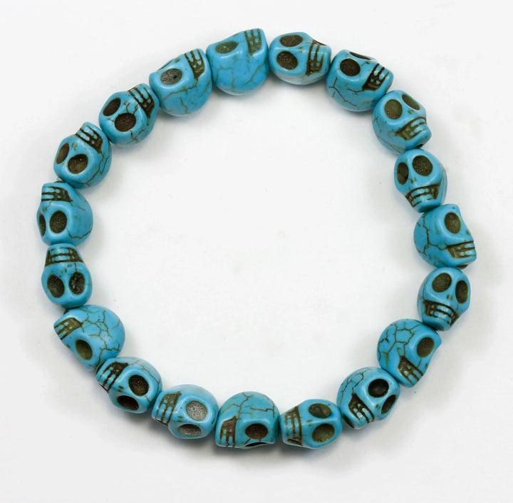 Skull Bracelet White Black Turquoise Blue Howlite Stone Skulls 7 8 Inch Man Men&