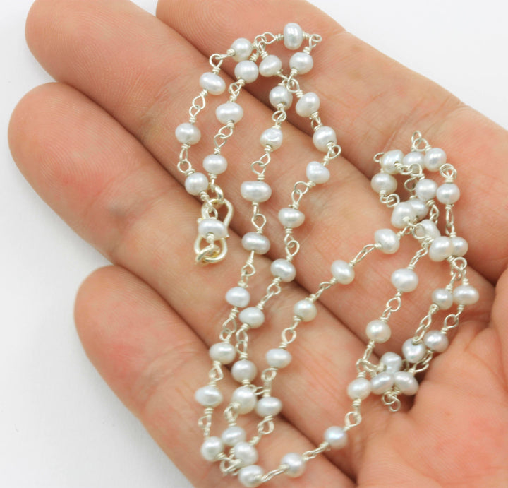 Small Pearl Necklace Freshwater Cultured  14k Gold Fill or Sterling Silver Chain Link Dainty White Pearls Everyday Feminine Wear