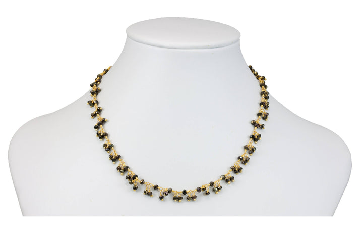 Natural Pyrite Necklace Cluster 14k Gold Fill Beaded Chain Link 18 19 Inches Earthy Golden Color Faceted Iron Pyrite Stones