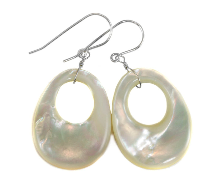 Mother of Pearl Earrings White Shell Oval Shaped  Circle Teardrop Natural 14k Solid Gold or Filled or Sterling Silver Large Luster MOP Drops