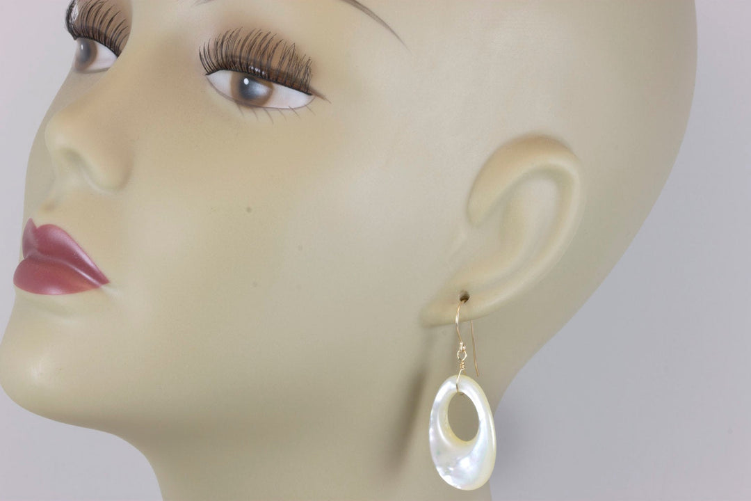 Mother of Pearl Earrings White Shell Oval Shaped  Circle Teardrop Natural 14k Solid Gold or Filled or Sterling Silver Large Luster MOP Drops