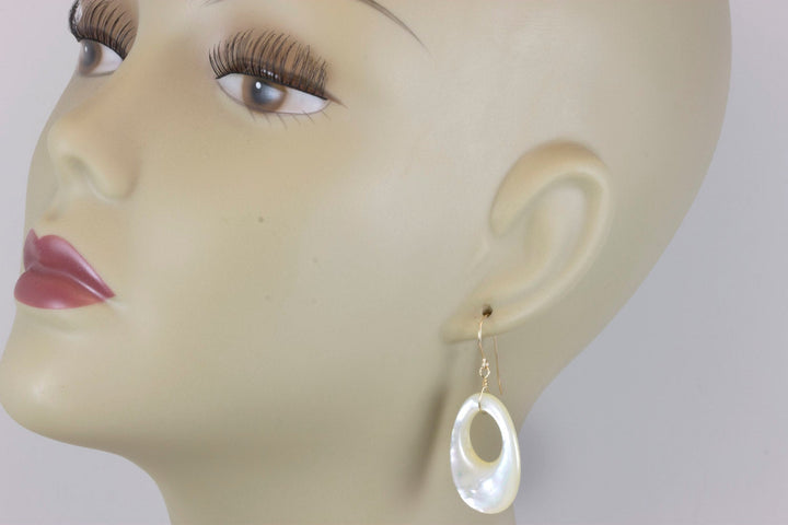 Mother of Pearl Earrings White Shell Oval Shaped  Circle Teardrop Natural 14k Solid Gold or Filled or Sterling Silver Large Luster MOP Drops