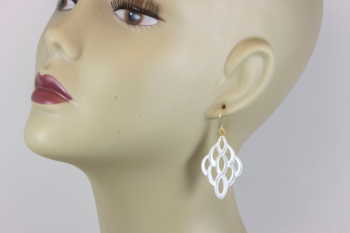 Mother of Pearl Earrings White Shell Carved Infinity Teardrop Natural 14k Gold Filled or Sterling Silver Large High Luster MOP Drops 2 Inch