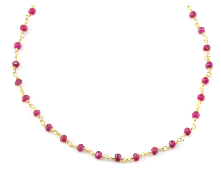 Red Ruby Necklace Spaced Chain Link Faceted  Beaded Sterling Silver  or 14k Gold Fill Necklace 18 19 Inches Dainty Design Simple