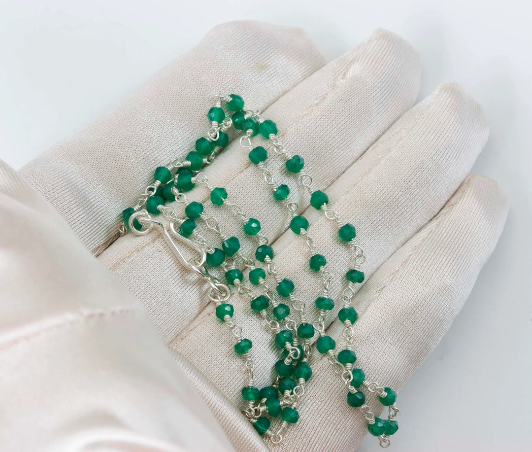 Green Onyx Necklace Faceted Spaced Link Beaded 14k Gold Fill or Sterling Silver Necklace 18 19 Inches Rich Emerald Green in Color 3mm or 5mm - Spyglass Designs