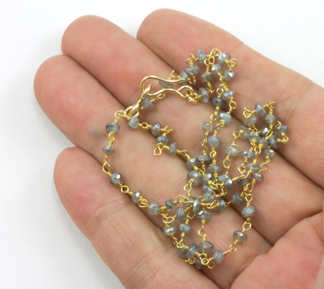 Labradorite Necklace 14k Gold Fill or Sterling Silver  Faceted Beaded Chain Link 18 19 Inches Small Dainty Chain Everyday Wear