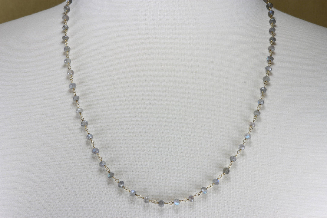 Labradorite Necklace 14k Gold Fill or Sterling Silver  Faceted Beaded Chain Link 18 19 Inches Small Dainty Chain Everyday Wear