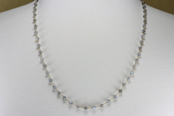 Labradorite Necklace 14k Gold Fill or Sterling Silver  Faceted Beaded Chain Link 18 19 Inches Small Dainty Chain Everyday Wear