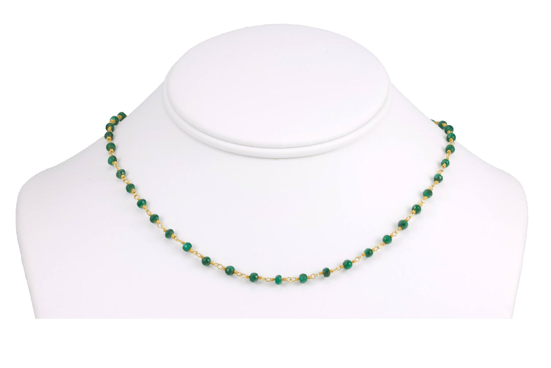 Green Emerald Necklace Faceted Spaced Link Beaded 14k Gold Filled Necklace 18 19 Inches Rondelles AAA Cut Rich Raw Emerald 3 or 4mm