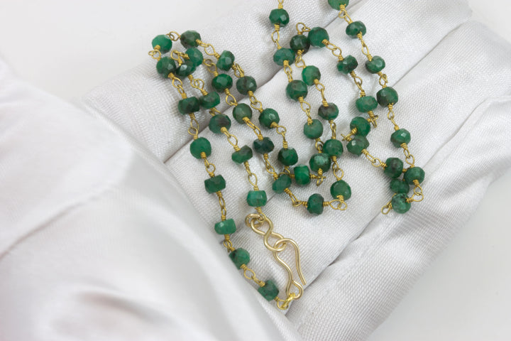 Green Emerald Necklace Faceted Spaced Link Beaded 14k Gold Filled Necklace 18 19 Inches Rondelles AAA Cut Rich Raw Emerald 3 or 4mm