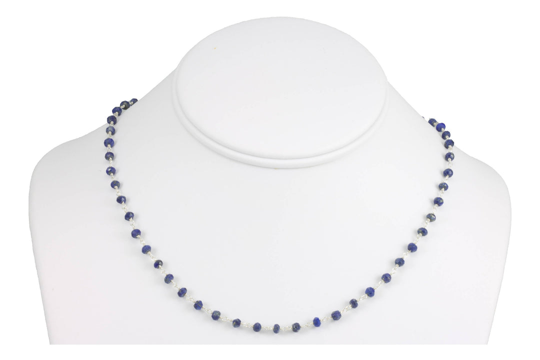 Lapis Lazuli Blue Necklace Natural Faceted Spaced Link  Beaded 14k Gold Fill or Sterling Silver 18 19 Inches Simple Everyday Small Dainty