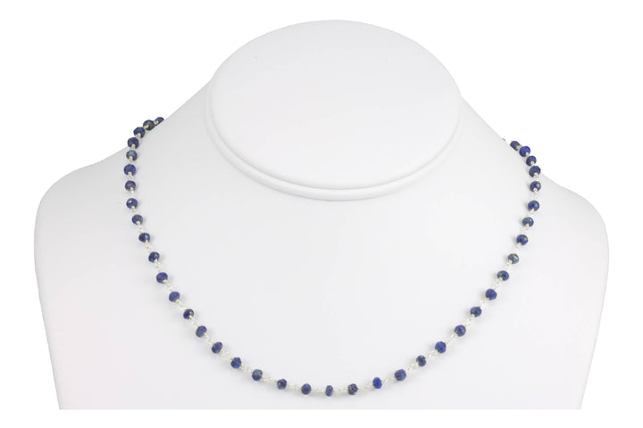 Lapis Lazuli Blue Necklace Natural Faceted Spaced Link  Beaded 14k Gold Fill or Sterling Silver 18 19 Inches Simple Everyday Small Dainty