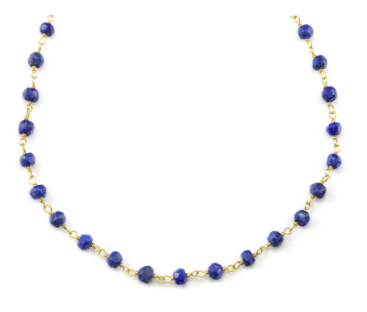 Lapis Lazuli Blue Necklace Natural Faceted Spaced Link  Beaded 14k Gold Fill or Sterling Silver 18 19 Inches Simple Everyday Small Dainty