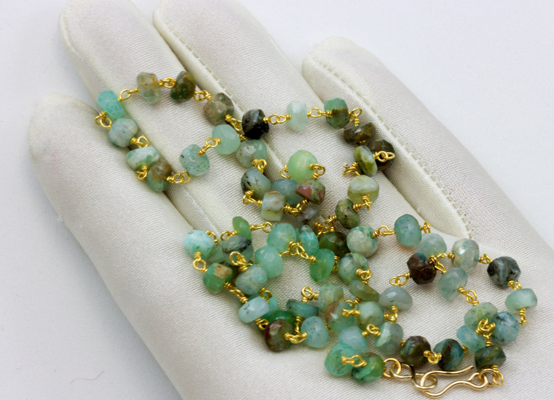 Opal Necklace Faceted Blue Green Beaded Chain Link 14k Gold Fill 24 Inch Natural Raw Opals Peruvian  Beaded Link Simple Daily