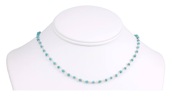 Blue Turquoise Necklace Faceted Spaced Link Beaded 14k Gold fill or Sterling Silver 18 19 Inches natural stone everyday wear Spyglass Design