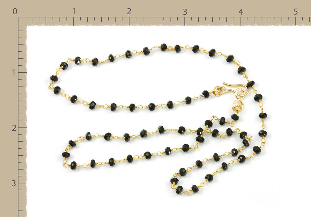 Black Spinel Necklace Faceted Spaced Link Beaded Sterling Silver or 14k Yellow Gold Fill 18 19 Inches  Natural Classic Design Dainty Small