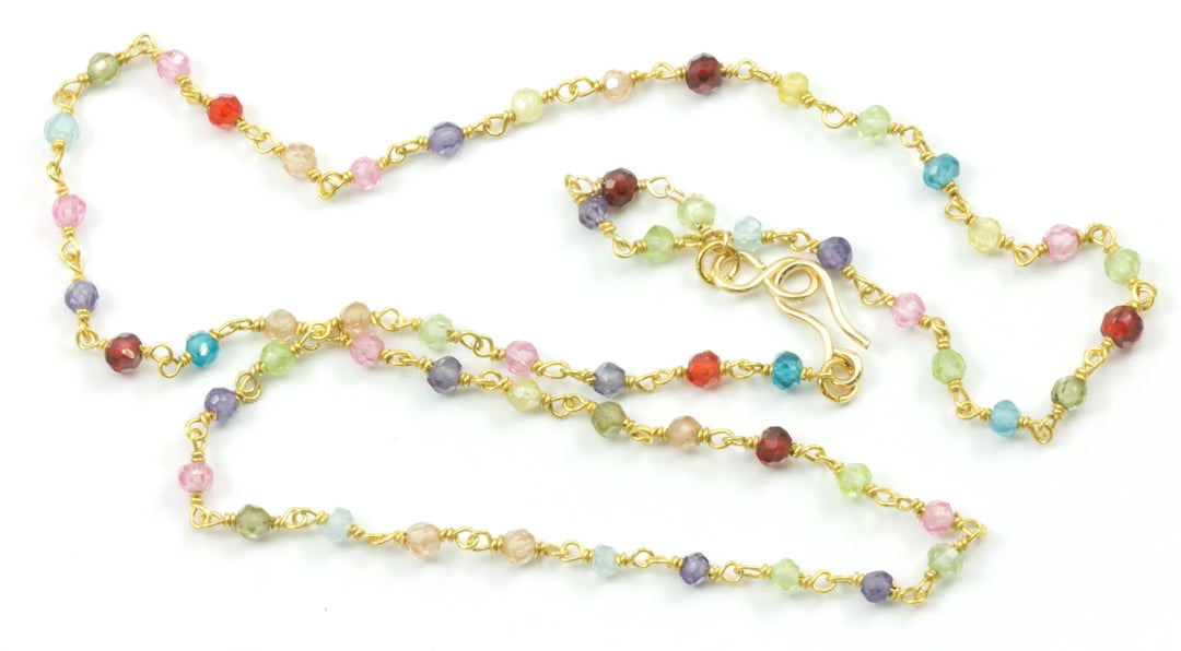 CZ Necklace 14k Gold Filled Chain Link Faceted 18 19 Inches Multicolors Pink or Lavender Multi Colors Cubic Zirconia - Spyglass Designs