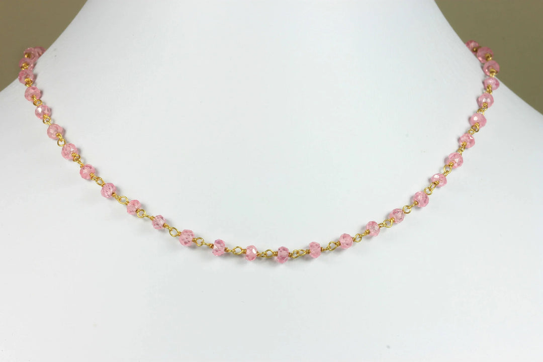 CZ Necklace 14k Gold Filled Chain Link Faceted 18 19 Inches Multicolors Pink or Lavender Multi Colors Cubic Zirconia - Spyglass Designs