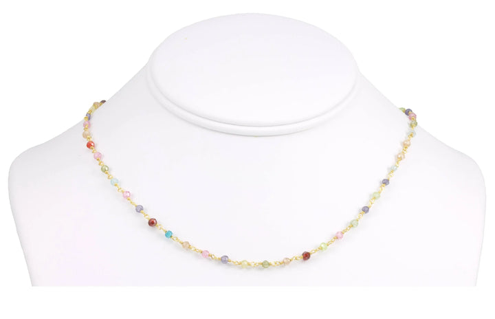 CZ Necklace 14k Gold Filled Chain Link Faceted 18 19 Inches Multicolors Pink or Lavender Multi Colors Cubic Zirconia - Spyglass Designs