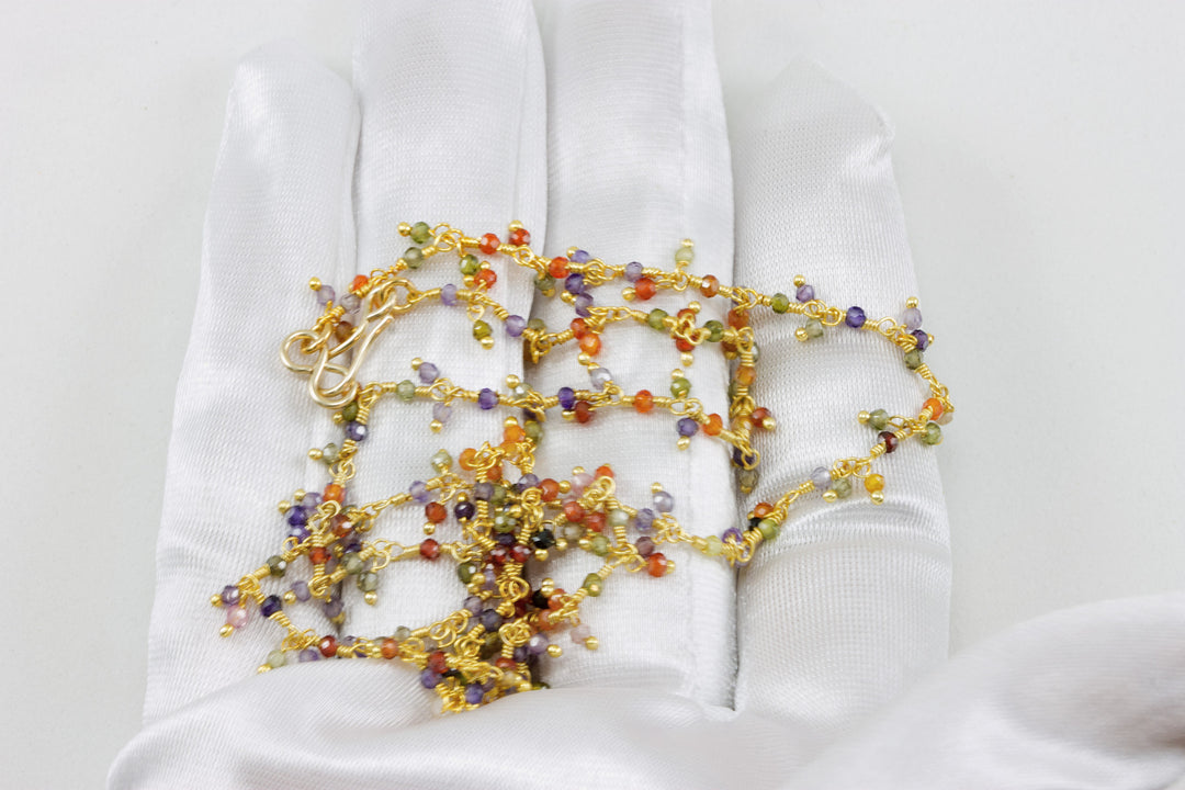 CZ Necklace 14k Gold Filled  Chain Link Faceted  18 19 Inches Multicolors Cluster Style Multi Colors Dangles Cubic Zirconia