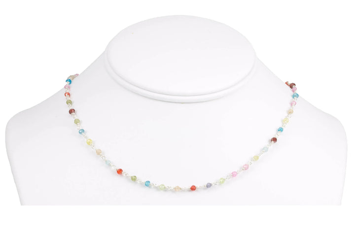 CZ Necklace Sterling Silver or Black Oxidized Chain Link Faceted 18 19 Inches Multicolors Multi Colors Cubic Zirconia - Spyglass Designs
