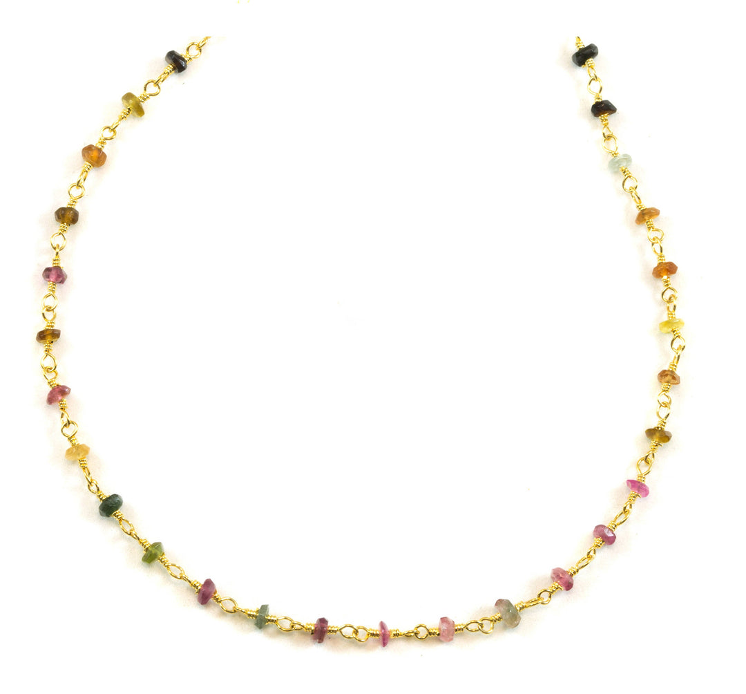 Watermelon Tourmaline Necklace Beaded Chain Link 14k Gold Filled or Sterling Silver 18 19 Inches Pink Small Dainty Unique Spyglass Designs