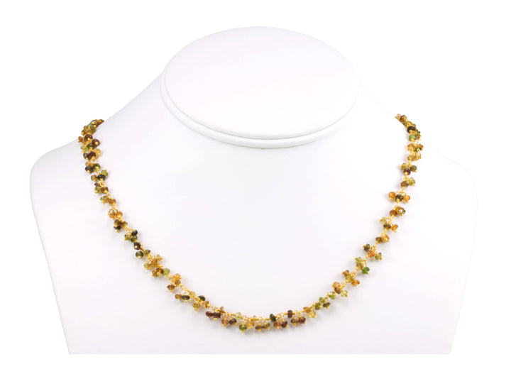 Tourmaline Necklace Brown Amber Green Faceted Cluster Chain Link  Beaded 14k gold fill  18 19 Inches Beaded Rondelle Clusters