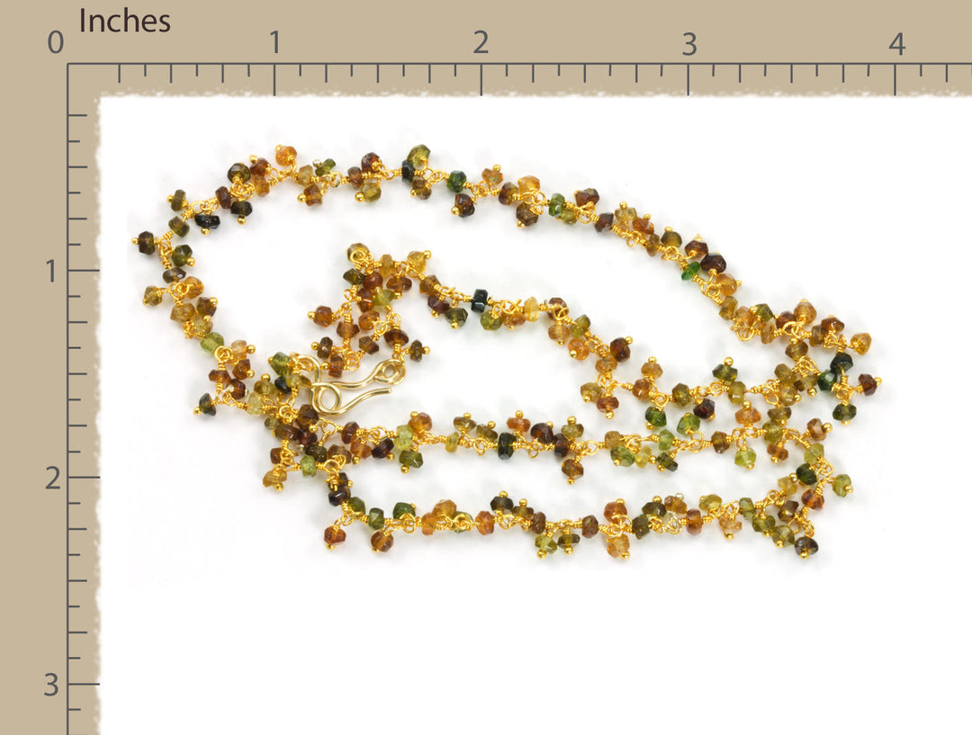 Tourmaline Necklace Brown Amber Green Faceted Cluster Chain Link  Beaded 14k gold fill  18 19 Inches Beaded Rondelle Clusters