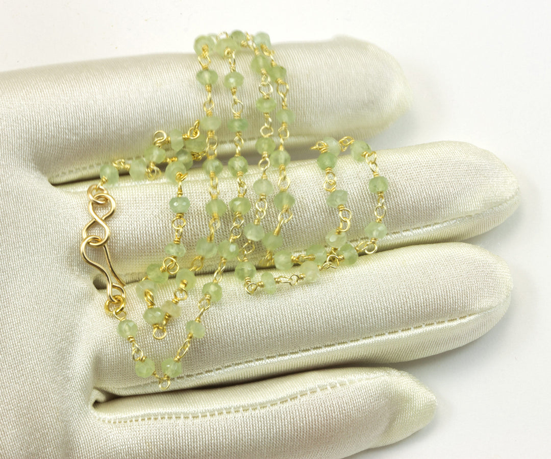 Prehnite Necklace Spaced Chain Link Faceted  Beaded 14k Gold Filled 18 19 Inches Natural Soft Green