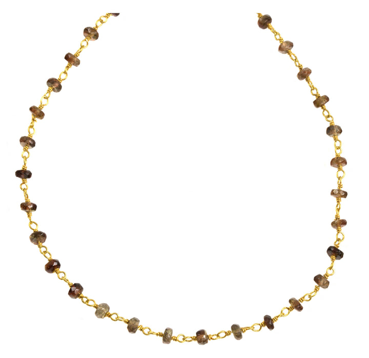 Andalusite Necklace Spaced Chain Link Faceted  Beaded 14k Gold Filled 18 19 Inches Natural Soft Amber brown colors