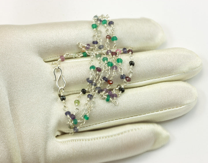 Multi Gemstone Necklace Link Beaded 14k Gold Filled or Sterling silver  18 19 Inch Amethyst Iolite Onyx Moonstone Carnelian Peridot Spinel