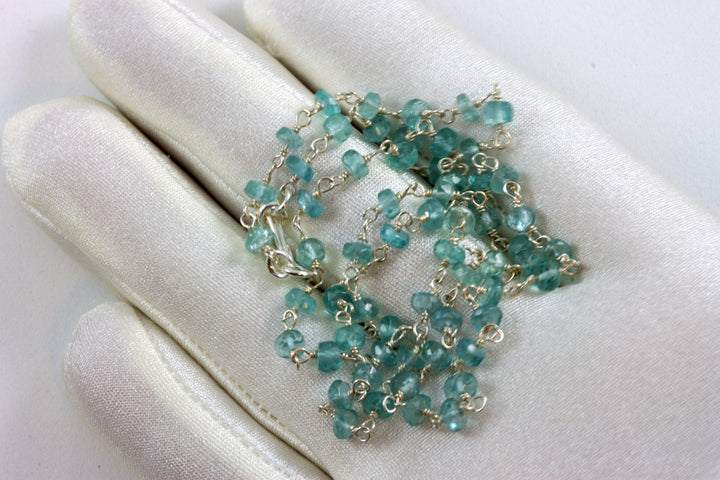 Blue Apatite Necklace 14k Gold filled 18 19 Inch Chain Faceted Natural Earthy Gemstones 3.5mm Soft Pale Blue Dainty Small