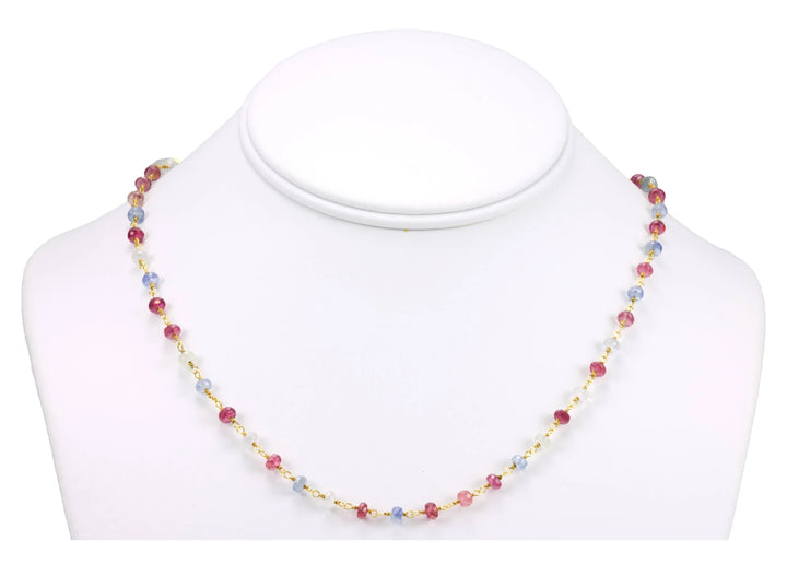 Sapphire Necklace Chain Link Faceted Real Multiple Colors 14k Gold Filled Necklace 18 19 Inches Pink Blue Dainty Simple Beaded - Spyglass Designs