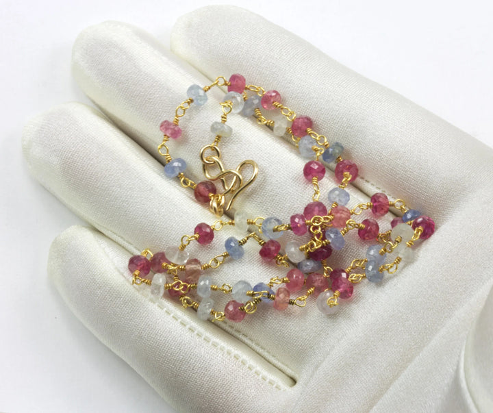 Sapphire Necklace Chain Link Faceted Real Multiple Colors 14k Gold Filled Necklace 18 19 Inches Pink Blue Dainty Simple Beaded - Spyglass Designs