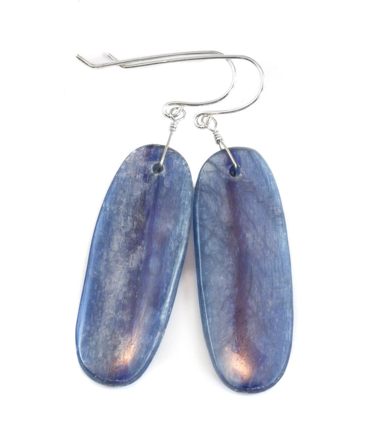 Blue Kyanite Earrings Natural Simple Smooth Rich blue Long Oval Teardrop 14k Solid Gold or Filled or Sterling Silver Large Drops 2 Inch