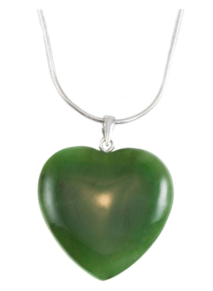 Jade Necklace Green Nephrite Jade Pendant Heart Shaped  Large Sterling Silver Snake Chain 18 Inches Natural Simple Daily Wear