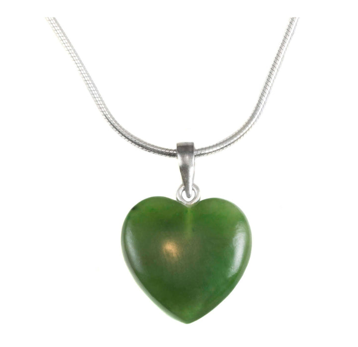 Jade Necklace Green Nephrite Jade Pendant Heart Shaped  Small Sterling Silver Snake Chain 18 Inches Natural Simple Daily Wear