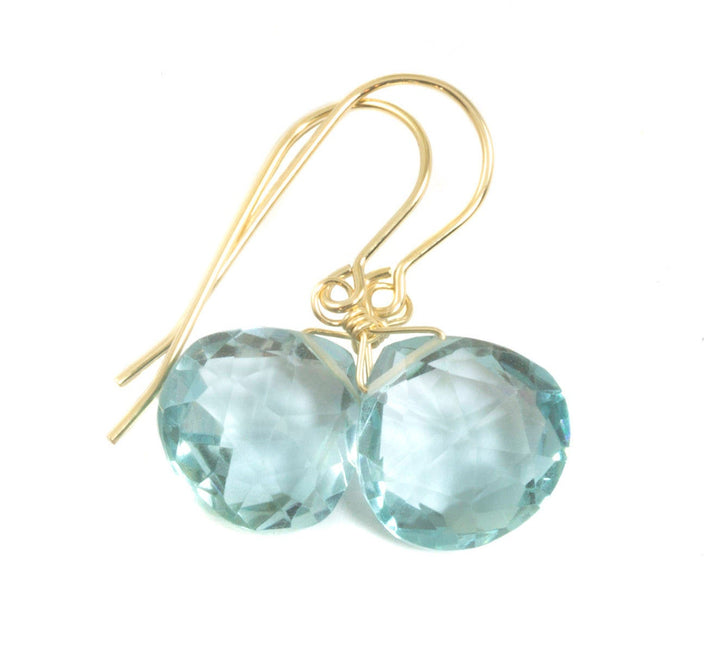 Aquamarine Earrings Simulated faceted Heart Drop Teardrop Sterling Silver or 14k Solid Gold or Filled Aqua Blue Simple Dainty Everyday Drops