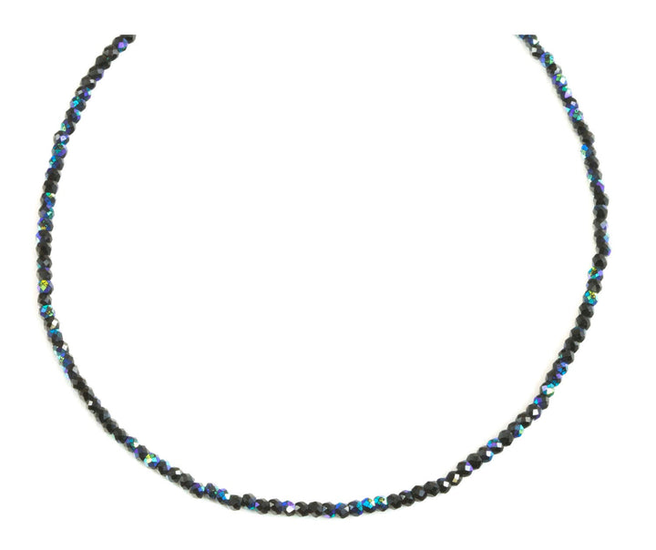Black Spinel Necklace Sterling Silver or 14k Gold Filled 2 to 3mm 18 Inch Faceted AAA Solid Beaded Strand Natural Faceted Mystic Blue Finish