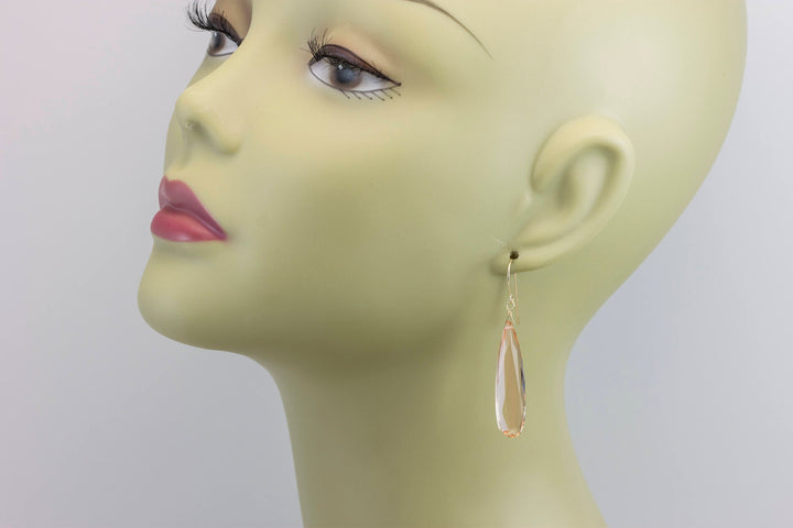 Peachy Pink Simulated Morganite Earrings Faceted Large Long Dangle 14k Gold or Filled or Sterling Silver Classic Simple Clean 2 Inch Drops