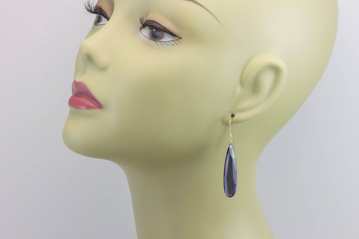 Lavender Blue simulated Tanzanite Earrings Faceted Large Long Dangle 14k Gold or Filled or Sterling Silver Classic Simple Clean 2 Inch Drops