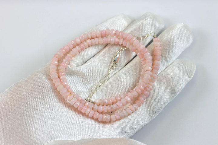 Pink Opal Necklace Peruvian Opals 20 Inches natural faceted soft color solid strand 5mm stones Sterling Silver or 14k gold filled Simple