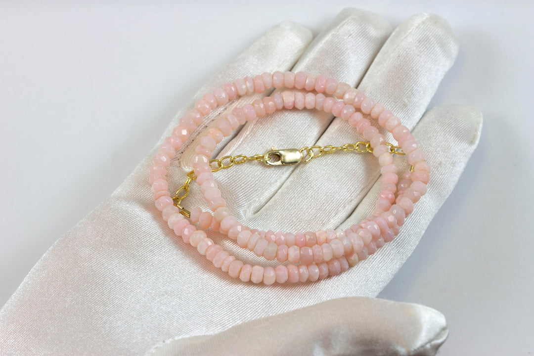 Pink Opal Necklace Peruvian Opals 20 Inches natural faceted soft color solid strand 5mm stones Sterling Silver or 14k gold filled Simple