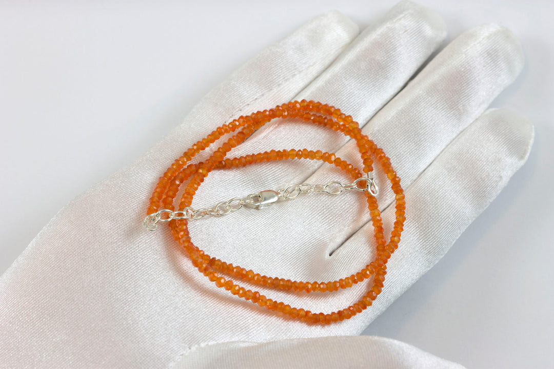Carnelian Necklace Faceted  Solid Strand Sterling Silver or 14k Gold Filled Dainty and Small  18 19 Inches Rich Earthy Orange